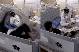 妻子大半夜敷黑色面膜，把熟睡丈夫瞬间吓得原地起飞，画面太逗了视频封面