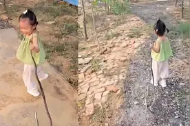 两岁半萌娃把蛇干当玩具，被询问原因满脸淡定，一句话逗乐网友视频封面