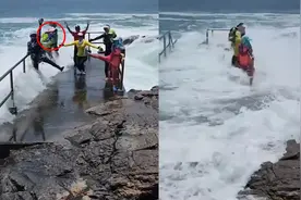 游客们在海边拍照，一个大浪拍过来乱作一团，一人被卷入大海身亡视频封面