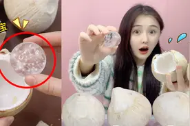 椰子里有“水晶椰宝”！放进清水里，水就会成变椰汁，真的假的？