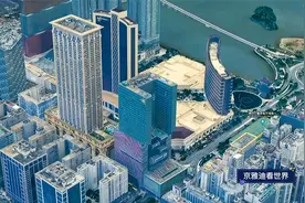卫星3D地图，俯瞰澳门全景，富裕的澳门小城市高楼林立视频封面