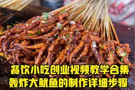 餐饮小吃创业视频教学合集:轰炸大鱿鱼的制作详细步骤视频封面