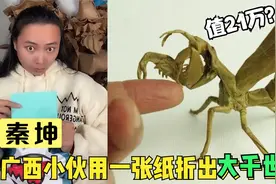 广西小伙靠“折纸术”走红，一张纸折大千世界，纸螳螂都值21万？视频封面