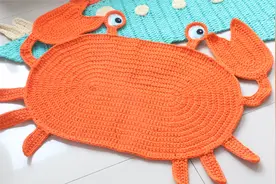 毛儿手作【第M143期】钩针编织布条线螃蟹卡通毛线地垫视频教程