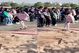 高校女生穿裙子参加跳远比赛，瞬间成为全场焦点，最后成绩尴尬了视频封面