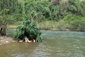 美女河中架茅房，躺水面睡觉，一条大鱼入侵进来！视频封面