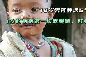 10岁男孩养5弟妹 1岁弟弟第一吃蛋糕；5兄妹不懂舅舅带的棍子食物视频封面