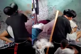 男子偷给女网友买黄色战袍露馅，阻拦妻子离开被儿子猛揍，活该！