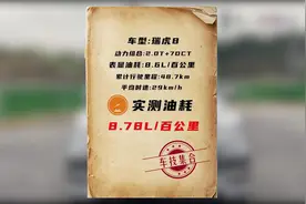 2.0T瑞虎8实测油耗出炉，市区百公里不到9L，你可还满意？视频封面