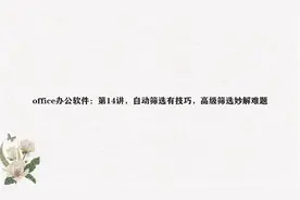 office办公软件：第14讲，自动筛选有技巧，高级筛选妙解难题视频封面