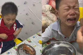 爸爸给孩子蒸螃蟹吃，两个儿子大哭“有味道”，一问缘由让人笑哭视频封面