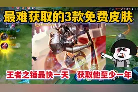 最难获取的3款免费皮肤，王者之锤最快一天，获取他至少需要一年视频封面