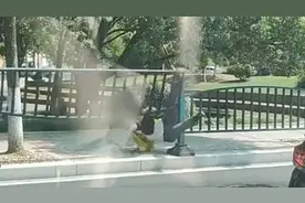 大爷想抄近路翻越护栏，却被栏杆“上了一课”，撂倒在地一脸懵圈视频封面