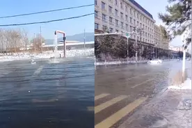 哗哗地流！黑龙江伊春一消防水鹤漏水漫溉路面，市民：要变滑冰场视频封面