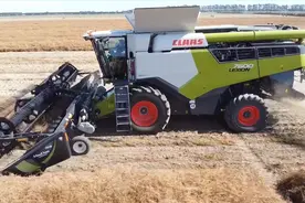 无人机航拍收割机 克拉斯7600和约翰迪尔9660在新西兰农场作业