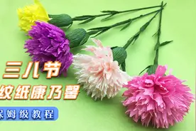 三八节到了，折个漂亮的皱纹纸康乃馨，送妈妈、送老师都非常合适视频封面