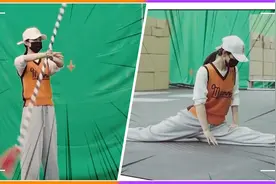 赵丽颖片场练武，单手耍长枪身姿挺拔，跪地轻松晒一字马视频封面