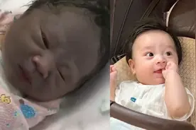 妈妈晒5个月宝宝变脸史，出生自带特效一脸黝黑，逆袭变大眼萌娃视频封面