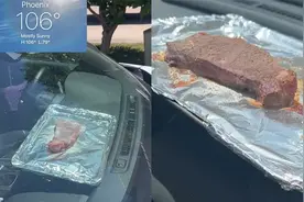 美国持续高温破纪录，男子实测车内100度暴晒牛排竟直接烤熟开吃