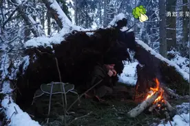 白雪茫茫的原始丛林中 一顶帐篷 一堆炉火 就这么温馨惬意视频封面