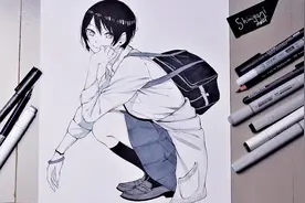 一张黑白动漫人物原稿的绘制过程！从草稿到完稿步骤详细值得一看