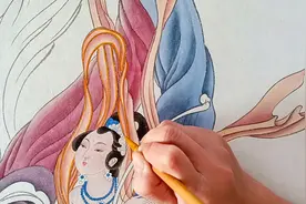 观音图卷之四 众仙女的染色过程