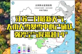 江苏三日最新天气，大雨大雪暴雪中心已确认，强冷空气降温超14°视频封面