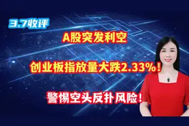 A股突发利空，创业板指放量大跌2.33%！警惕空头反扑风险！视频封面