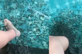 男子刚放入脚丫做鱼疗，鱼像炸锅一样从别人那边涌来：咋还打窝了