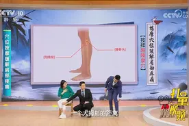 专家演示通过按揉阳陵泉穴，来缓解肩部疼痛，来看具体如何按揉