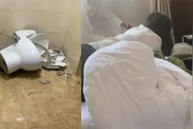 女子宾馆上厕所结果马桶被蹲塌，所幸人无碍，最后赔偿商家700元视频封面