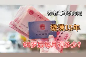 养老每年500元，缴满15年，60岁后每月领多少？答案来了视频封面