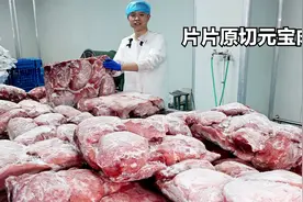 靖江小伙卖肉脯，片片原切元宝肉，一头猪取6斤，大烤箱一次烤1吨视频封面