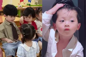 男宝打领带上幼儿园遭女生围坐，颜值爆表变男神：有小说那味儿了视频封面