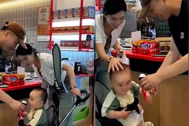 幼崽偷吃陌生帅哥冰激凌，被发现后兴奋摆手到起飞，妈妈表情亮了视频封面