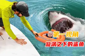 如果有人掉进海底漩涡，被恐怖鲨鱼盯上了？第一视角水滑梯营救！视频封面