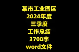 某市工业园区 2024年度 三季度 工作总结，3700字，word文件视频封面