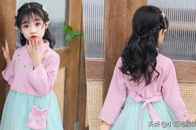 女童汉服长袖，棉麻连衣裙图片
