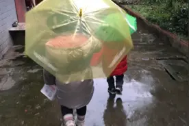 下雨天，弟弟等姐姐放学一起回家，两个小家伙却在雨中散步，真好视频封面