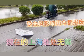 上海南汇公路刮大风下暴雨，看公路边情况如何，有的雨伞都报废了