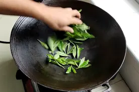 去自己家茶地采了一把茶叶，像这样直接炒干了就能喝