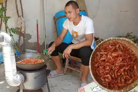 河里抓的野生大河虾，20来块遭人嫌弃，索性自己炸着吃个够视频封面