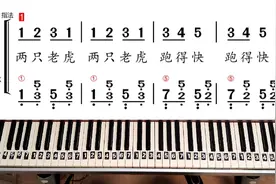 《两只老虎》钢琴简谱双手教学视频封面