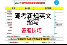 科目一新增难题驾考英文缩写题，记住一个字轻松不丢分