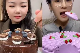 奶油蛋糕第二弹来了，美女姐姐，大口吃奶油，全部吃完