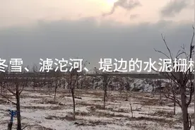 伫立在滹沱河堤岸上雪中的水泥栅栏视频封面
