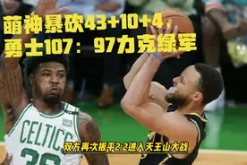 NBA总决赛G4：库里暴砍43+10+4，勇士107：97力克绿军，战成2-2！视频封面