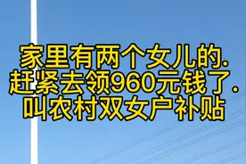 家里有两个女儿的快去领钱吧，叫双女户补贴，从今年开始每年960