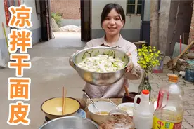 河南特色干面皮，彩妹用自制料汁简单一拌，劲道又爽口全家都爱吃视频封面