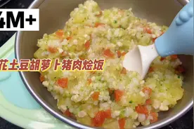 1岁宝宝的午餐：西兰花土豆胡萝卜猪肉烩饭，3种蔬菜营养到位视频封面